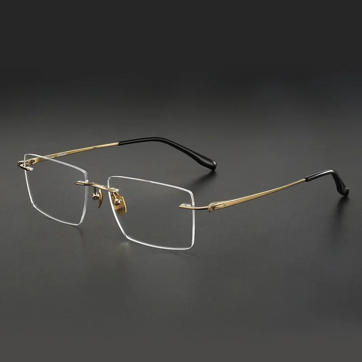 Aror Unisex Rimless Square Polygon Titanium Eyeglasses 10160 Rimless Aror Gold