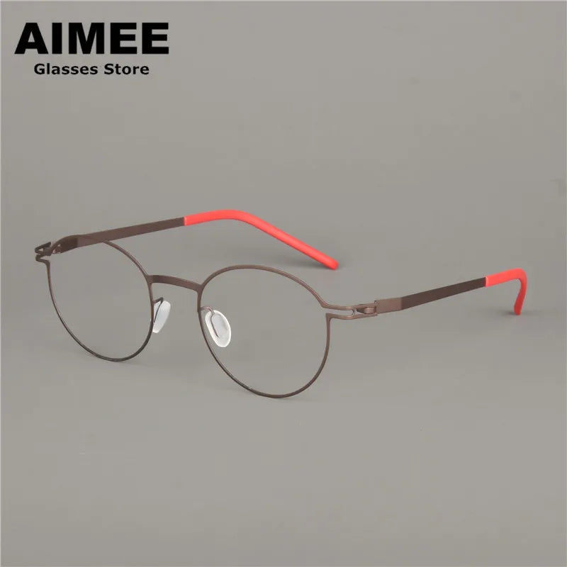 Aimee Unisex Full Rim Oval Screwless Titanium Eyeglasses 1328 Full Rim Aimee Coffe  