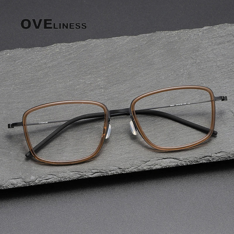 Oveliness Unisex Full Rim Polygon Acetate Titanium Eyeglasses 5803 Full Rim Oveliness   