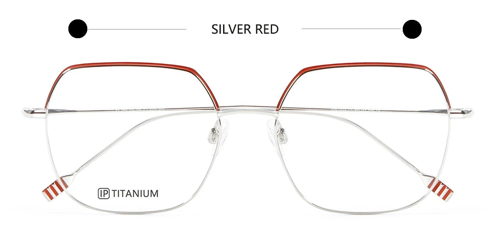 Esnbie Unisex Full Rim Flat Top Square Titanium Eyeglasses 22023 Full Rim Esnbie SILVER RED  