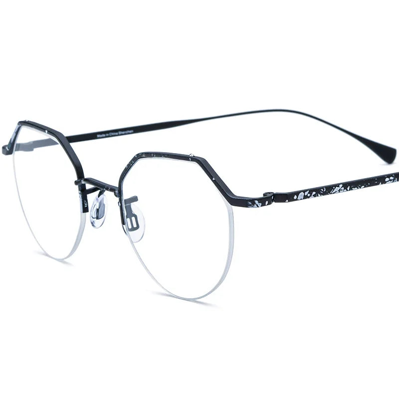 Nobler Women's Semi Rim Flat Top Round Titanium Eyeglasses 185866