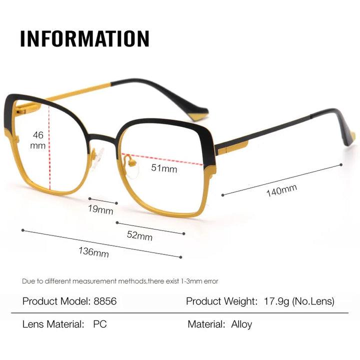 Muzz Women's Full Rim Square Butterfly Alloy Eyeglasses 88856