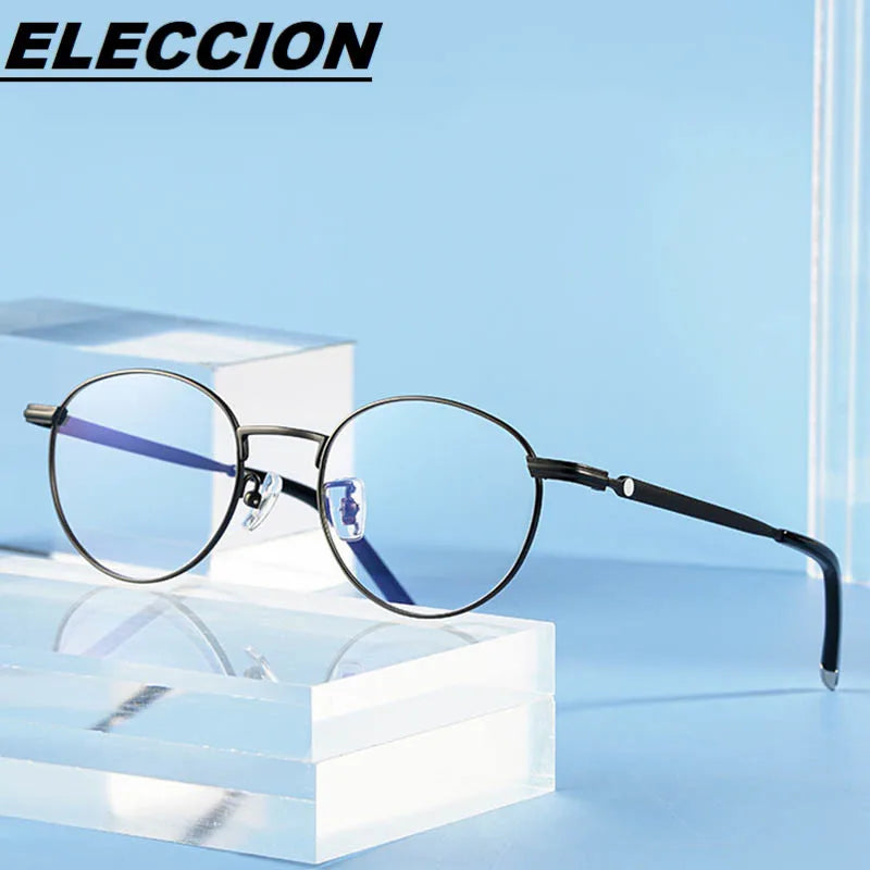 Eleccion Men's Full Rim Round Titanium Eyeglasses 42172