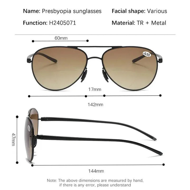 Hdcrafter Unisex Full Rim Oval Double Bridge Alloy Tr 90 Reading Sunglasses 67121