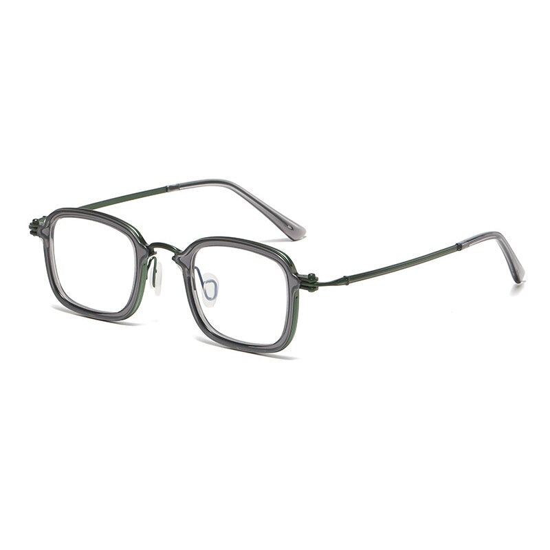 Gatenac Unisex Full Rim Square Acetate Titanium Eyeglasses Gxyj1048 Full Rim Gatenac Gray Green  