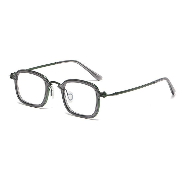 Gatenac Unisex Full Rim Square Acetate Titanium Eyeglasses Gxyj1048 Full Rim Gatenac Gray Green  