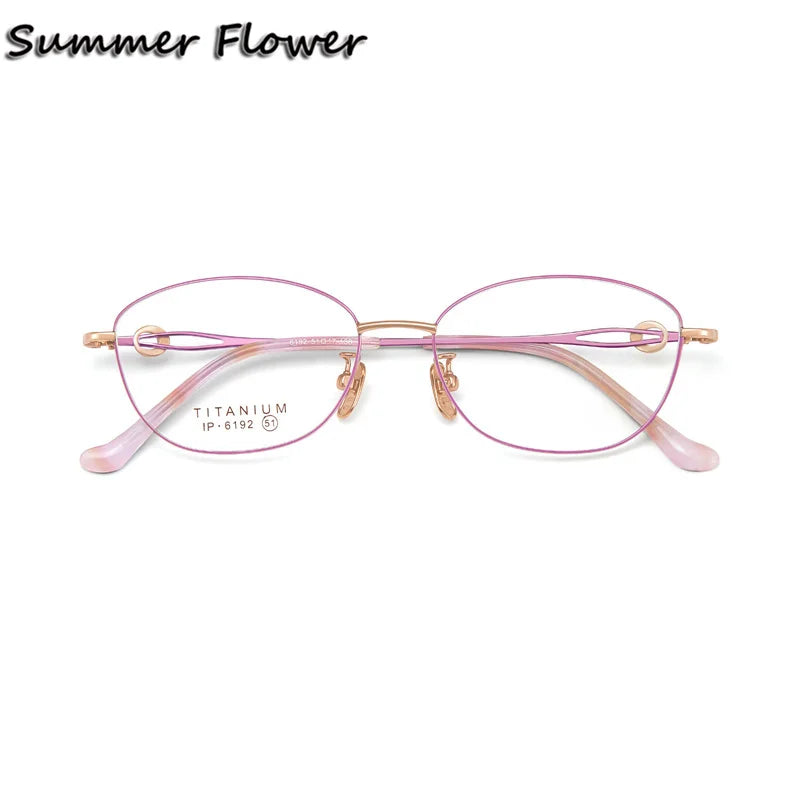 Summer Flower Women's Full Rim Oval Square Titanium Eyeglasses 86192 Full Rim Summer Flower Pink Rose Gold