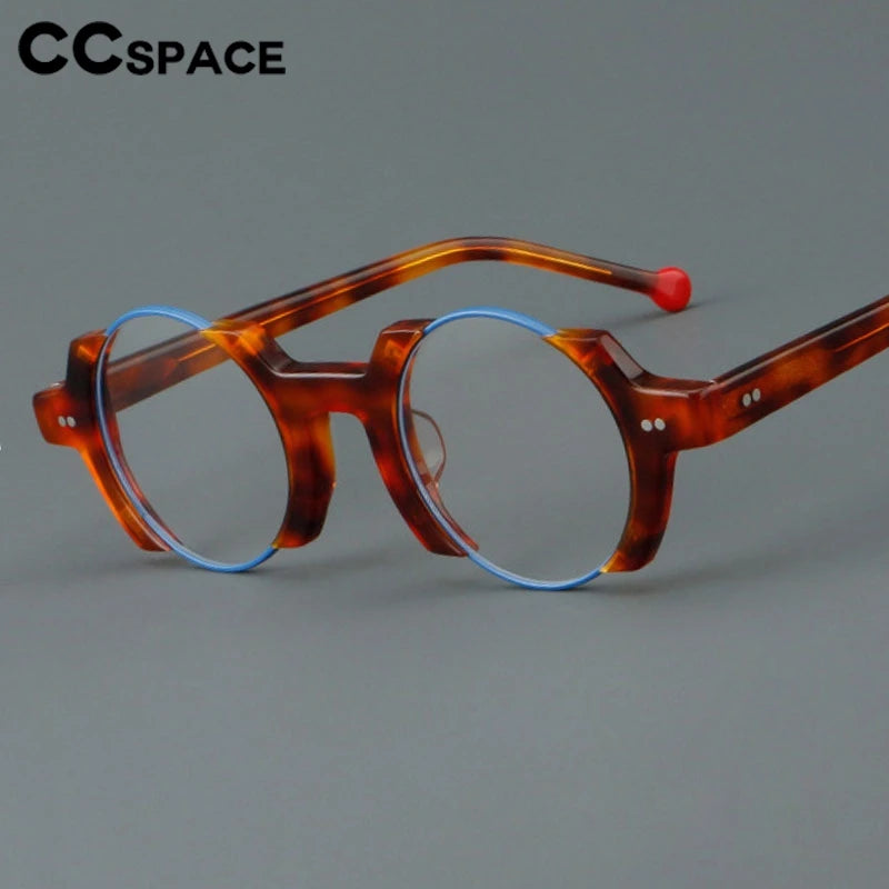 CCspace Unisex Semi Rim Round Acetate Eyeglasses 301778 Semi Rim CCspace   