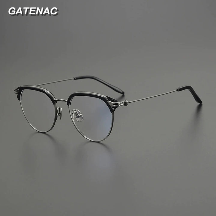 Gatenac Unisex Full Rim Square Acetate Titanium Eyeglasses G2410