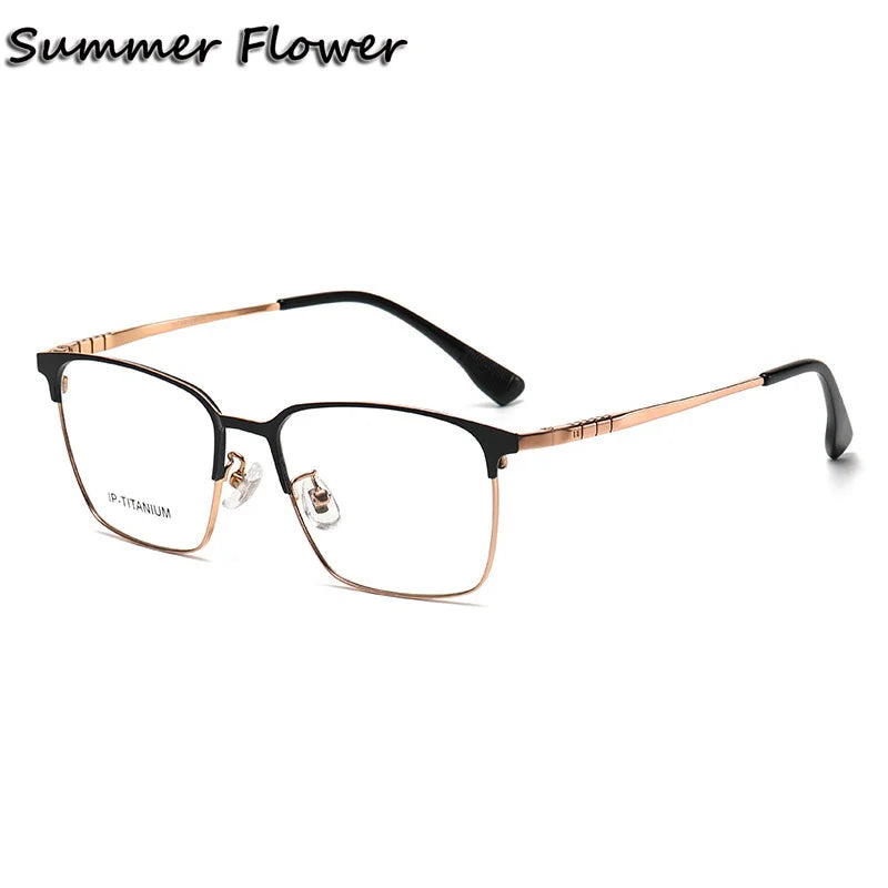 Summer Flower Unisex Full Rim Square Titanium Acetate Eyeglasses 98601 Full Rim Summer Flower Black Rose Gold