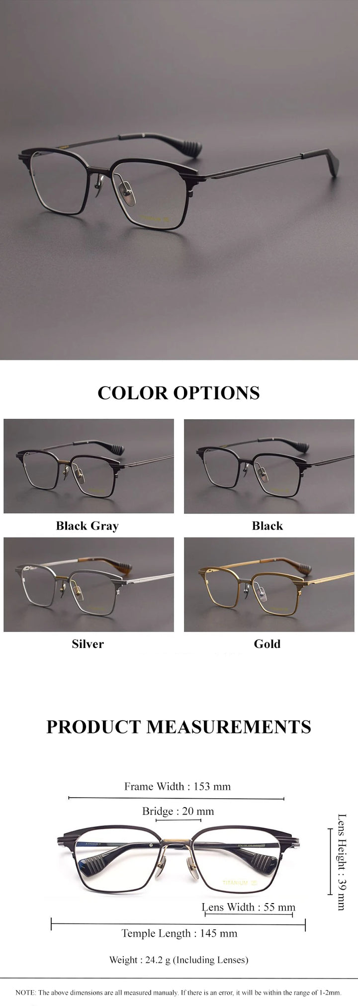 Chashma Unisex Full Rim Big Polygon Square Titanium Eyeglasses 17524