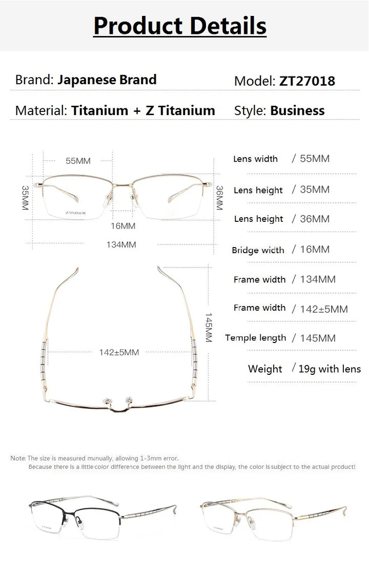 Aimee Men's Semi Rim Square Titanium Eyeglasses 27018 Semi Rim Aimee   