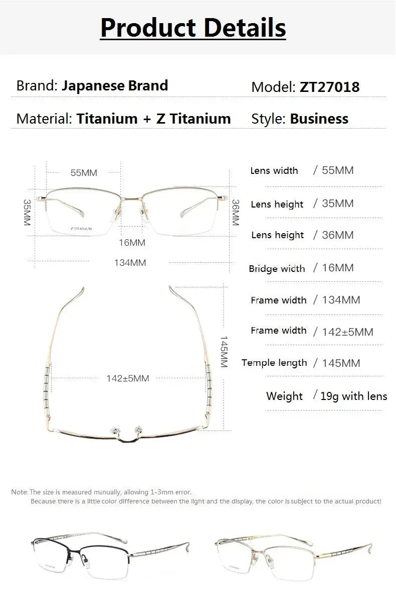 Aimee Women's Semi Rim Brow Line Square Titanium Eyeglasses 427018 FuzWeb