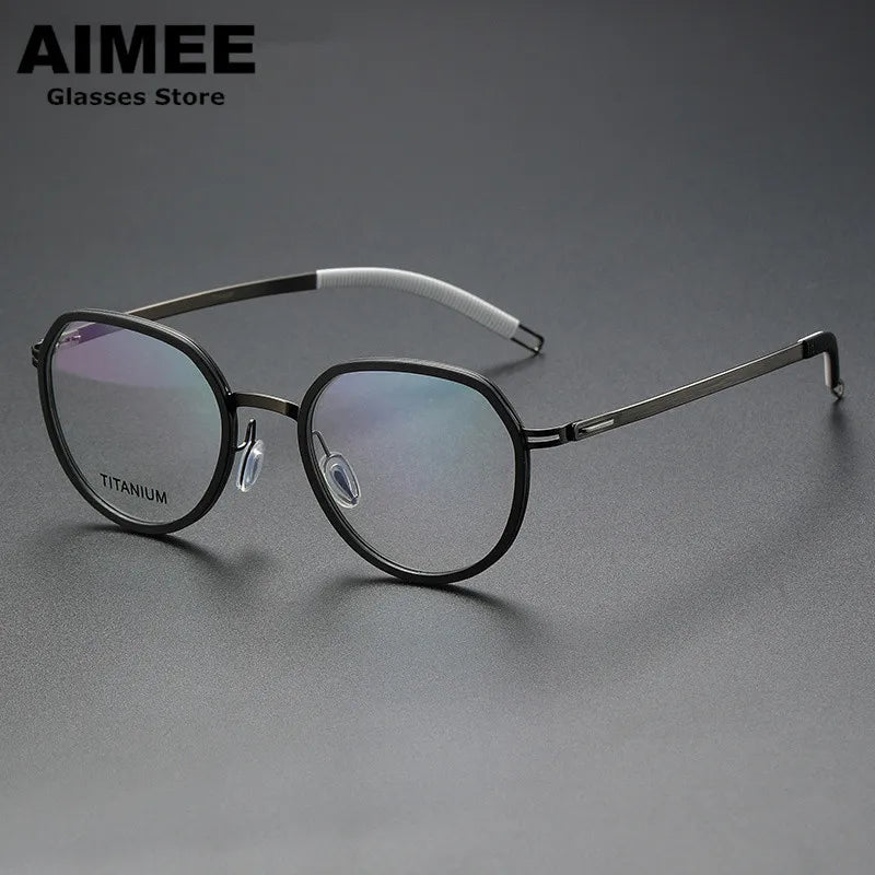 Aimee Unisex Full Rim Flat Top Oval Titanium Acetate Eyeglasses 60219 Full Rim Aimee   