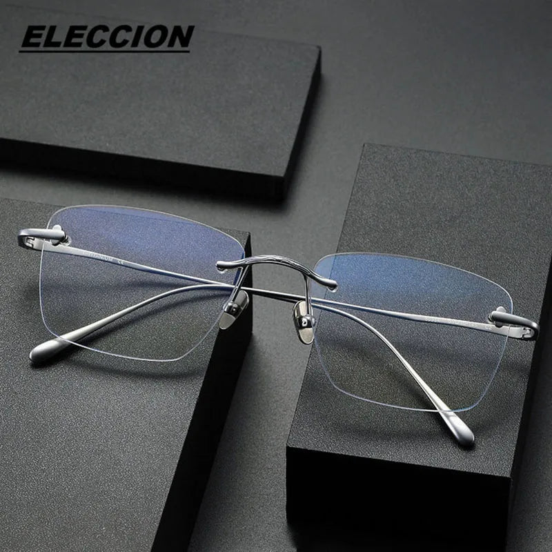 Eleccion Unisex Rimless Square Titanium Eyeglasses 80954