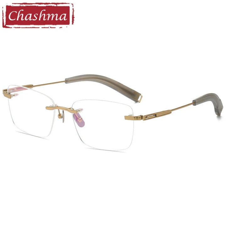 Chashma Ottica Men's Rimless Square Titanium Eyeglasses 80814 Rimless Chashma Ottica Gold  