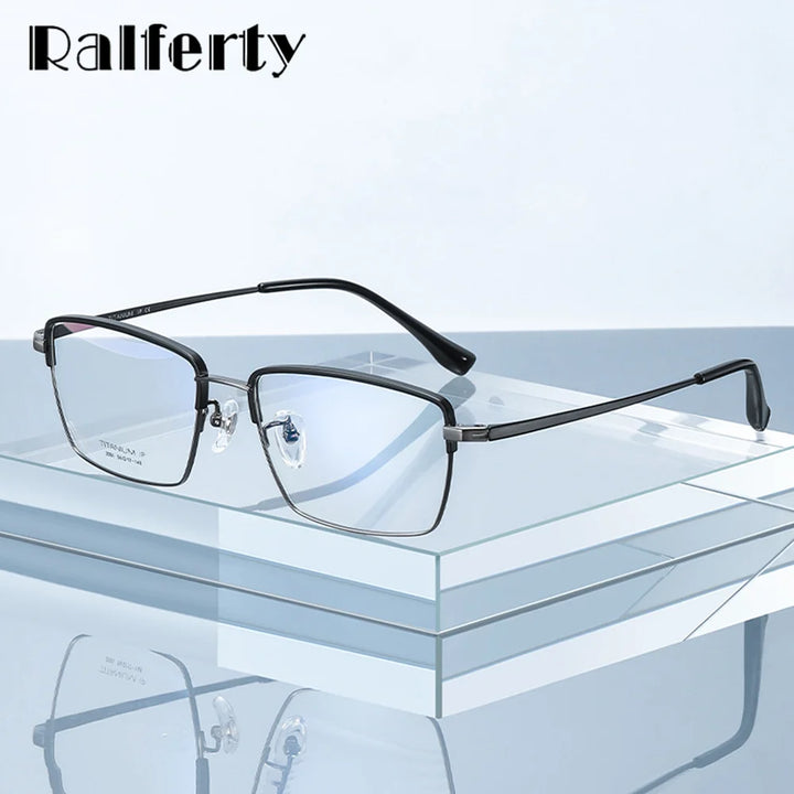 Ralferty Men's Full Rim Square Brow Line Titanium Eyeglasses 92031