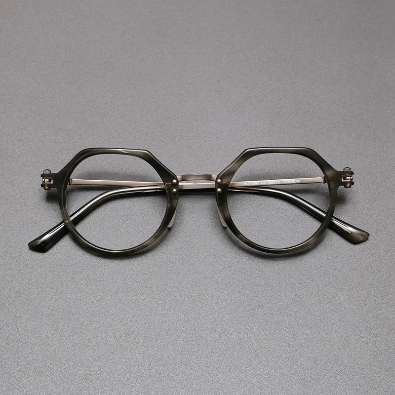 Bobbie Unisex Full Rim Flat Top Round Titanium Acetate Eyeglasses 675882