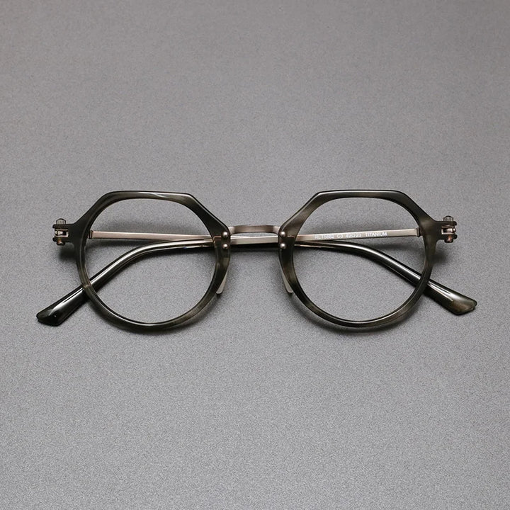 Bobbie Unisex Full Rim Flat Top Round Titanium Acetate Eyeglasses 675882