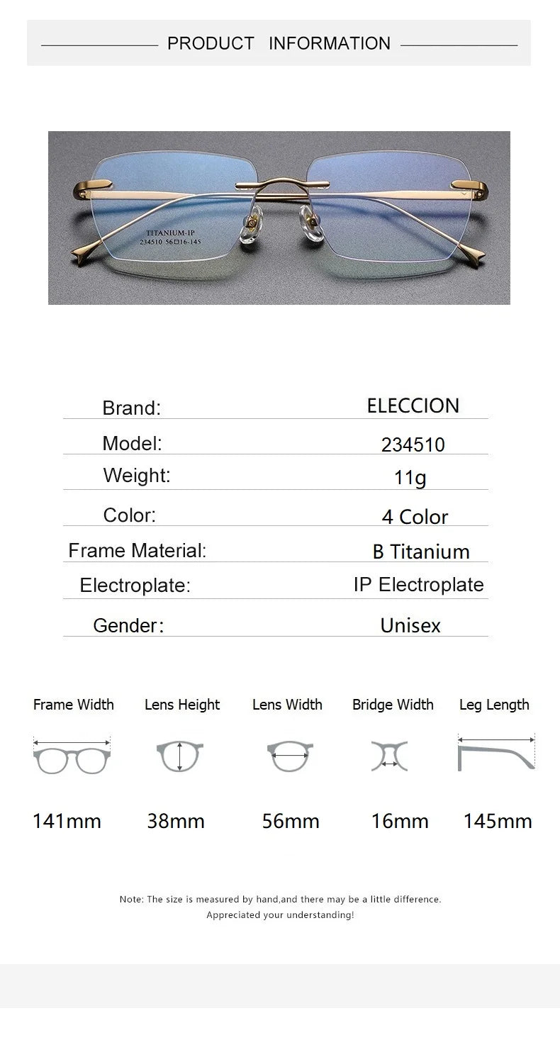 Eleccion Unisex Rimless Square Polygon Titanium Eyeglasses 234510