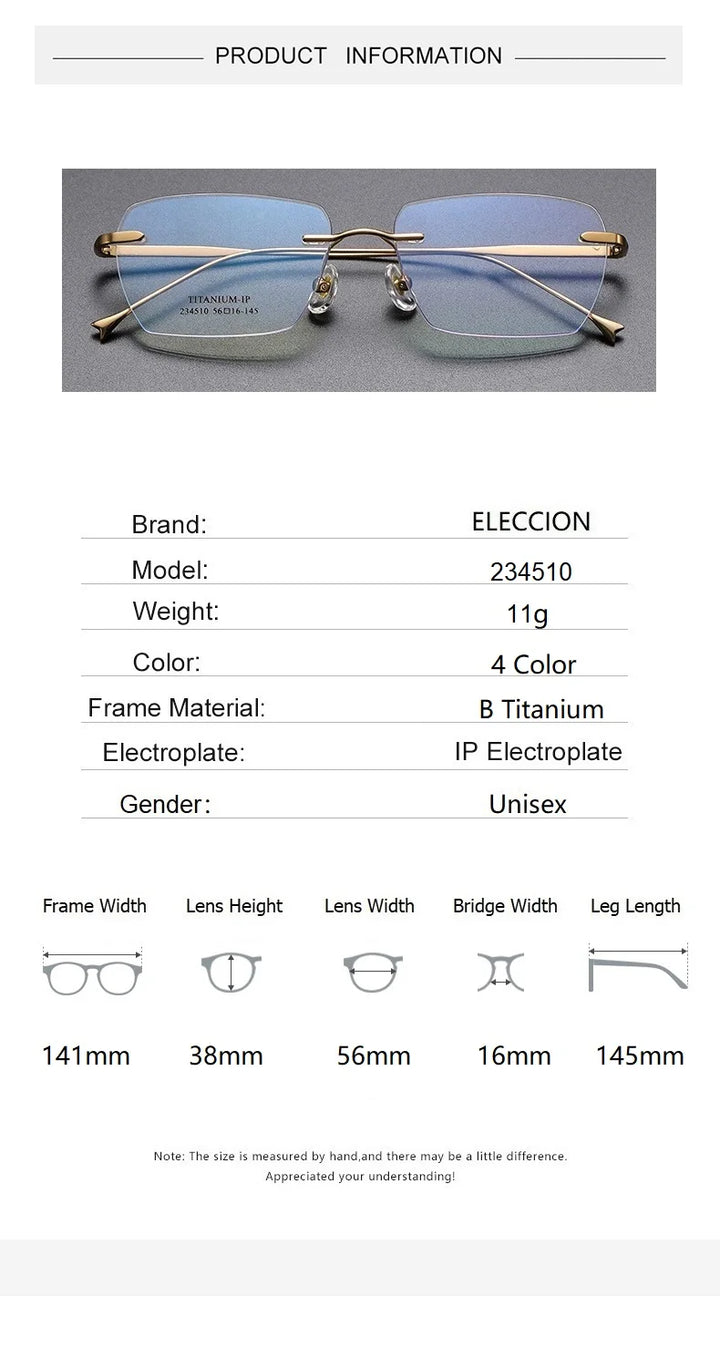 Eleccion Unisex Rimless Square Polygon Titanium Eyeglasses 234510