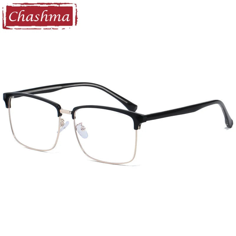 Chashma Ottica Men's Full Rim Large Square Tr 90 Alloy Eyeglasses 510810 Full Rim Chashma Ottica Black Gold Size 58  