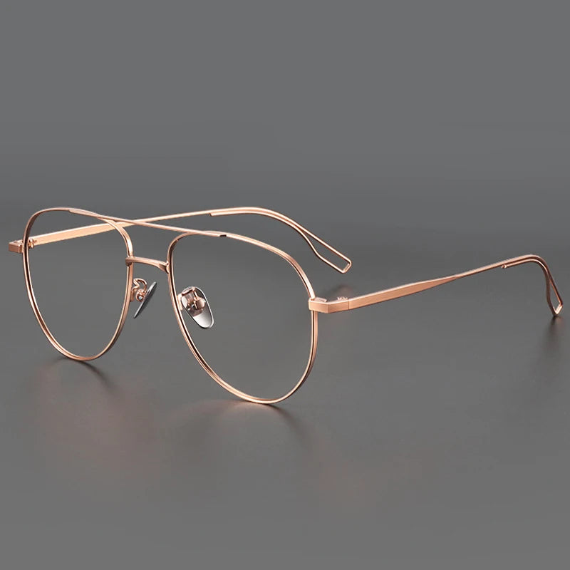 Hdcrafter Men's Full Rim Oval Double Bridge Titanium Alloy Eyeglasses H016 Full Rim Hdcrafter Eyeglasses Rose-Gold  