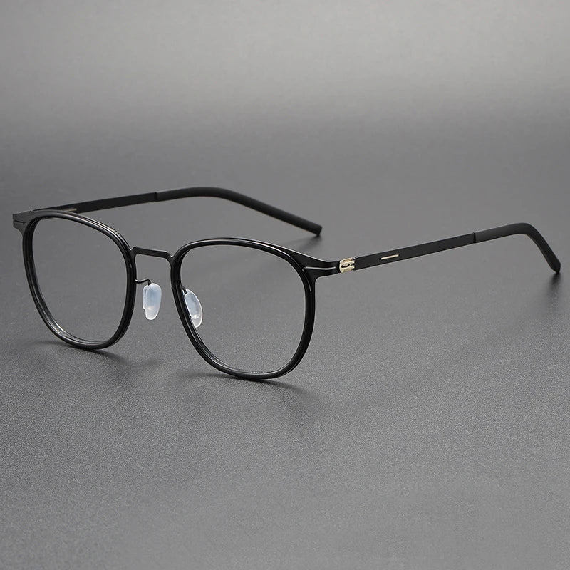 Black Mask Unisex Full Rim Square Screwless Stainless Steel Eyeglasses 1206 Full Rim Black Mask Black  