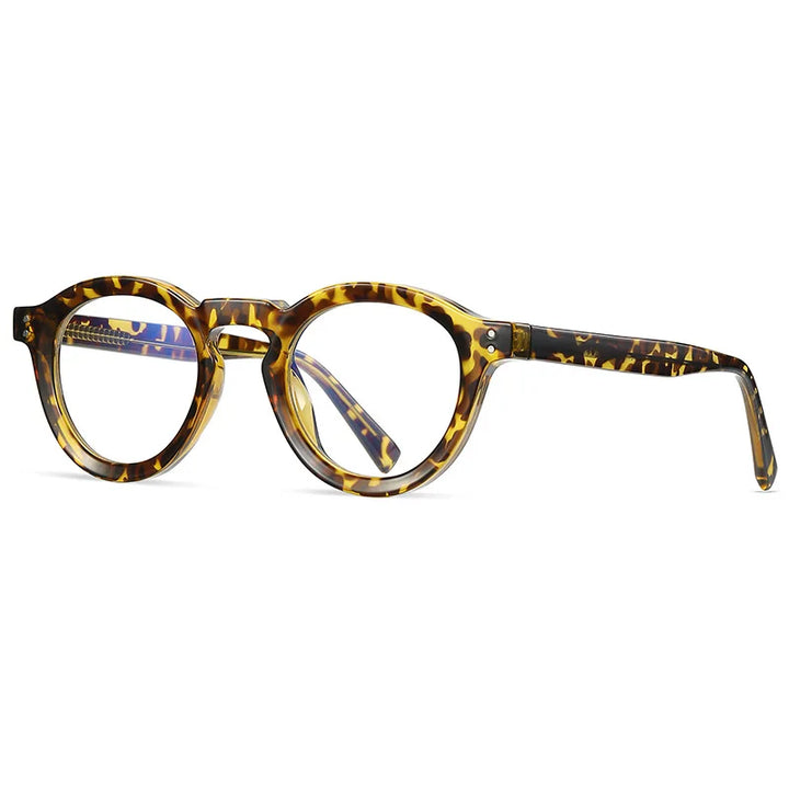 Kocolior Unisex Full Rim Small Round Acetate Eyeglasses Xk2090 Full Rim Kocolior Leopard  