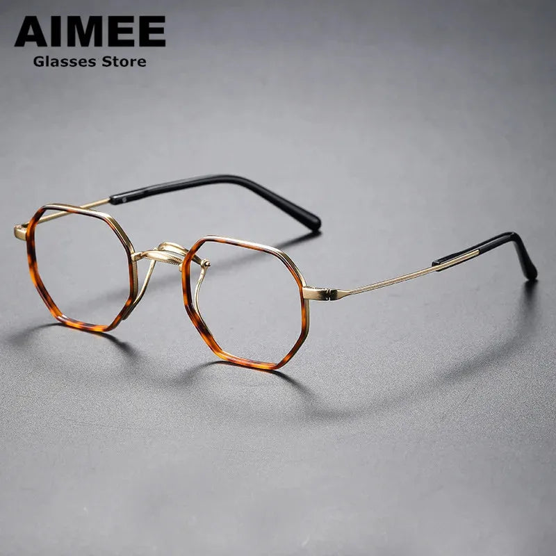 Aimee Unisex Full Rim Flat Top Polygon Titanium Acetate Eyeglasses 80635 Full Rim Aimee   