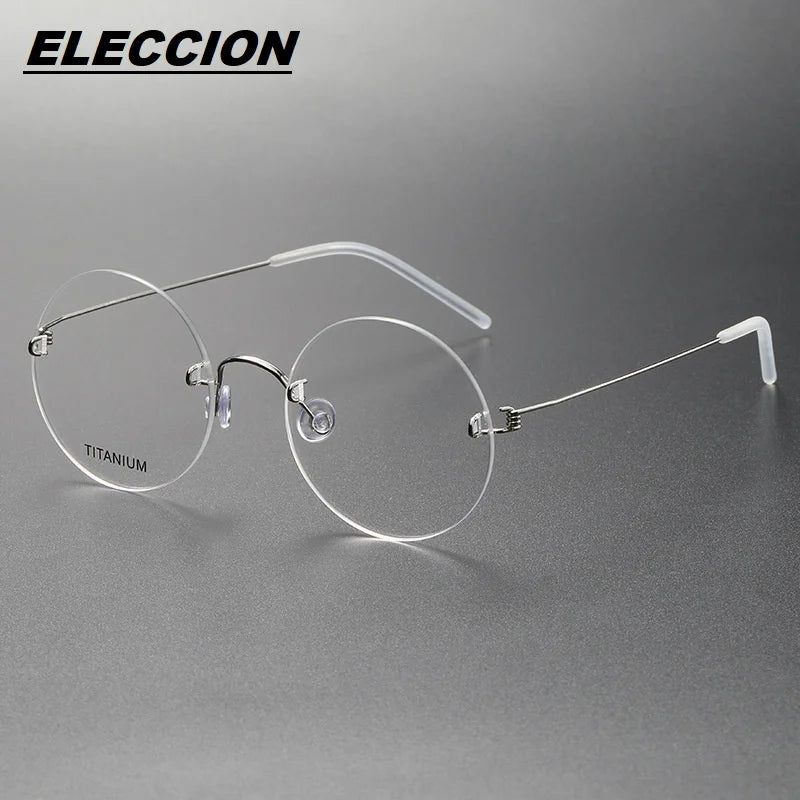 Eleccion Women's Rimless Round Screwless Titanium Eyeglasses 44356 Rimless Eleccion Silverr CHINA