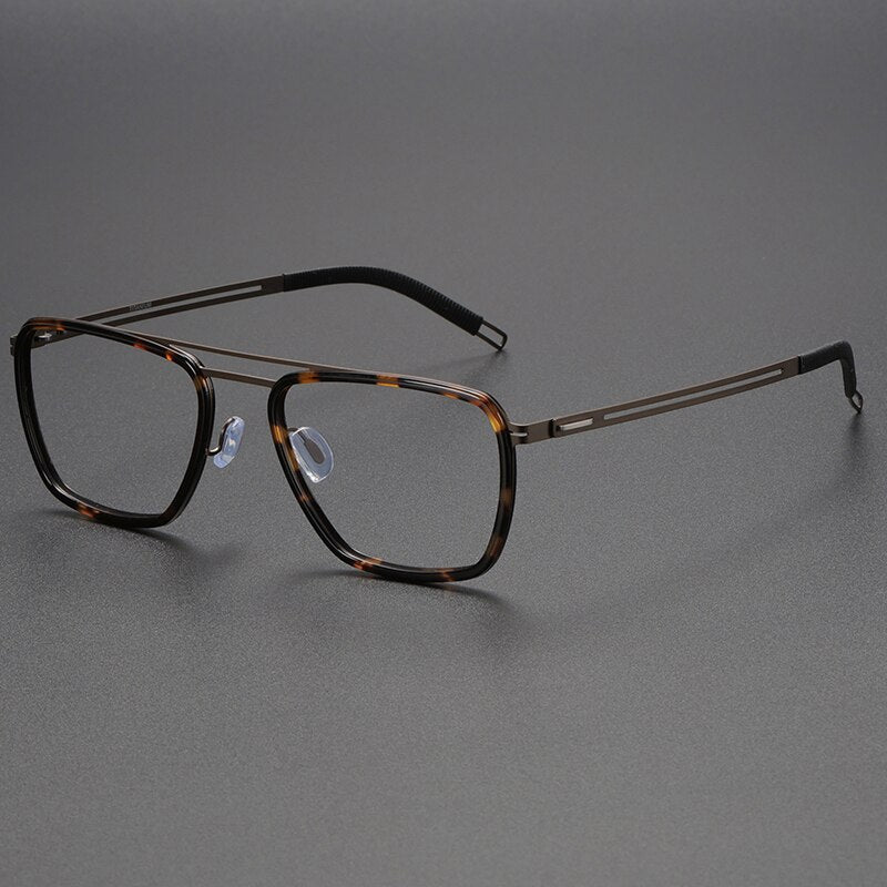 Oveliness Unisex Full Rim Square Double Bridge Titanium Eyeglasses 8202311 Full Rim Oveliness leopard brown  