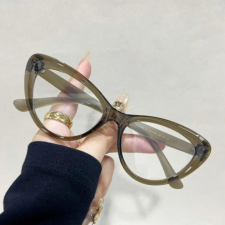 Zirosat Unisex Full Rim Oval Cat Eye Tr 90 Alloy Eyeglasses 71303