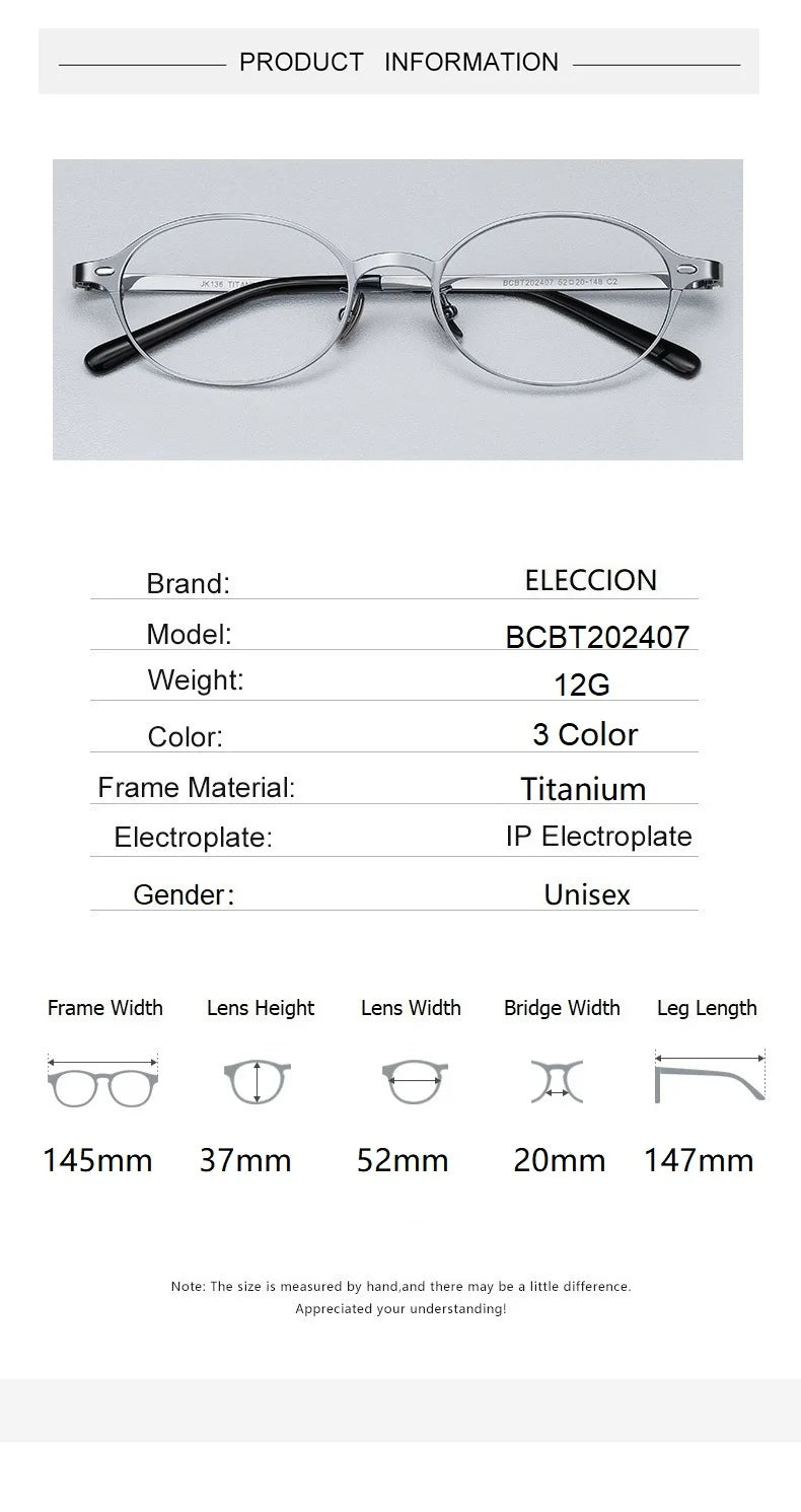 Eleccion Unisex Full Rim Oval Square Titanium Eyeglasses 42407