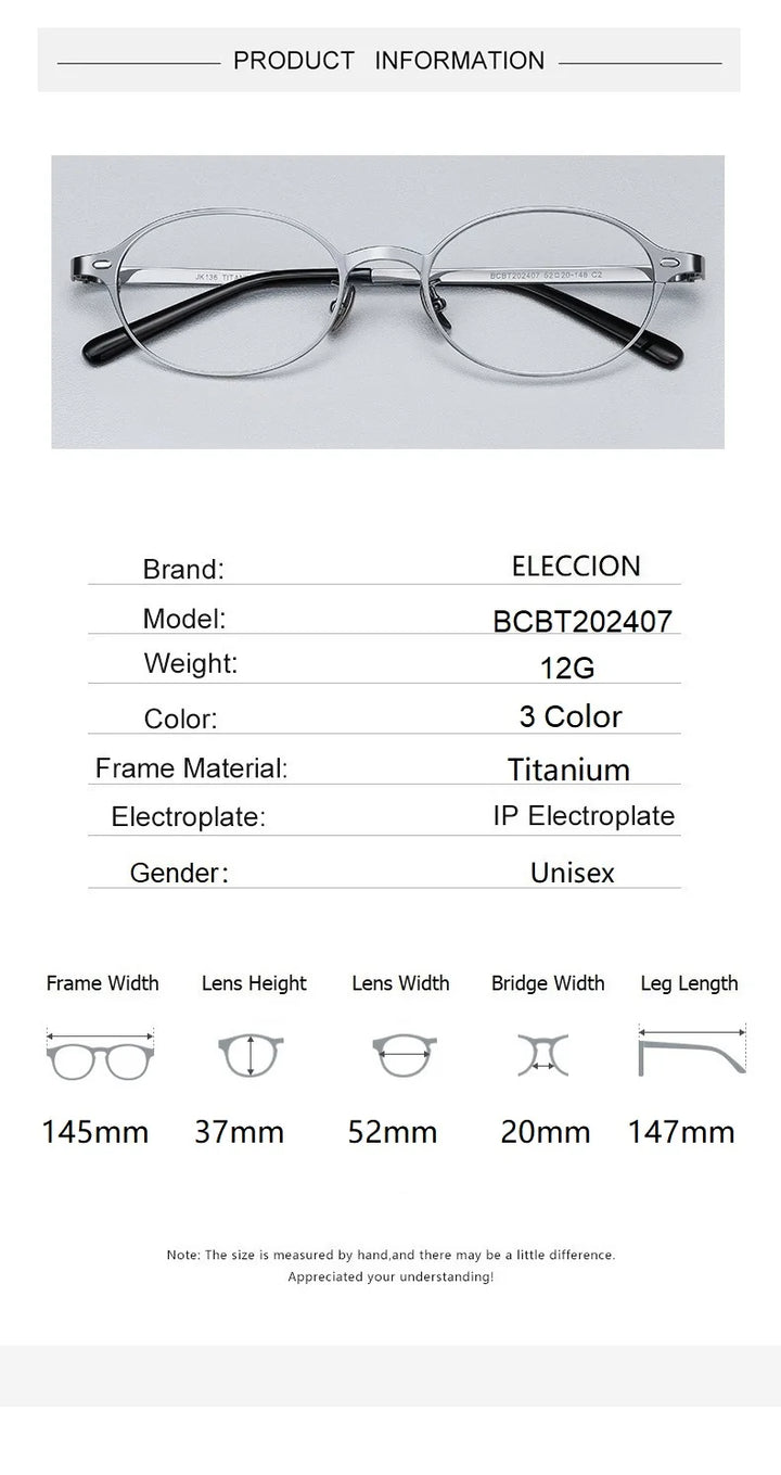 Eleccion Unisex Full Rim Oval Square Titanium Eyeglasses 42407