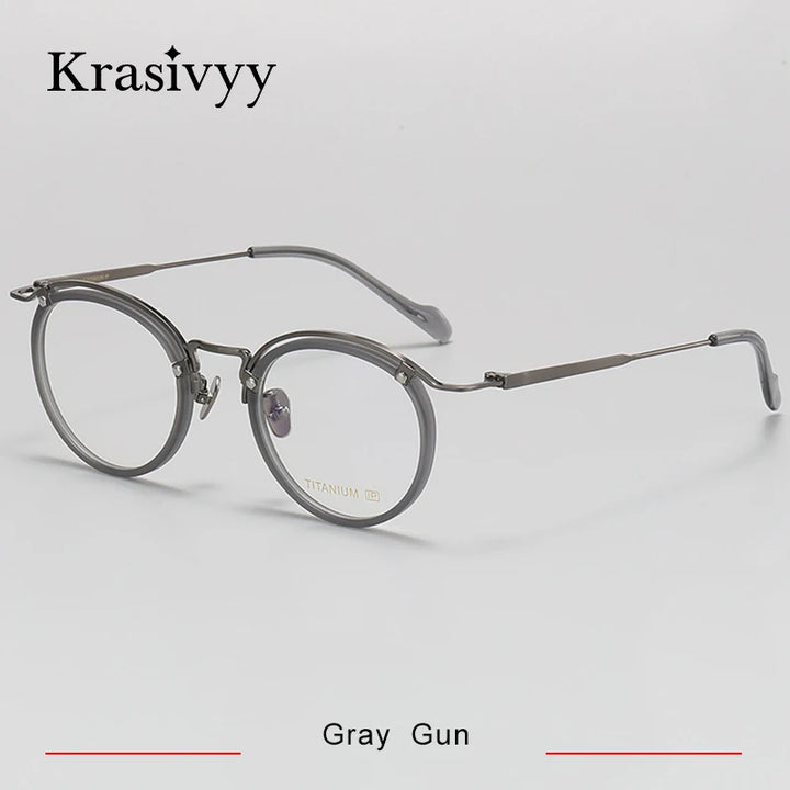 Krasivyy Unisex Full Rim Round Titanium Acetate Eyeglasses 94236 Full Rim Krasivyy Gray Gun