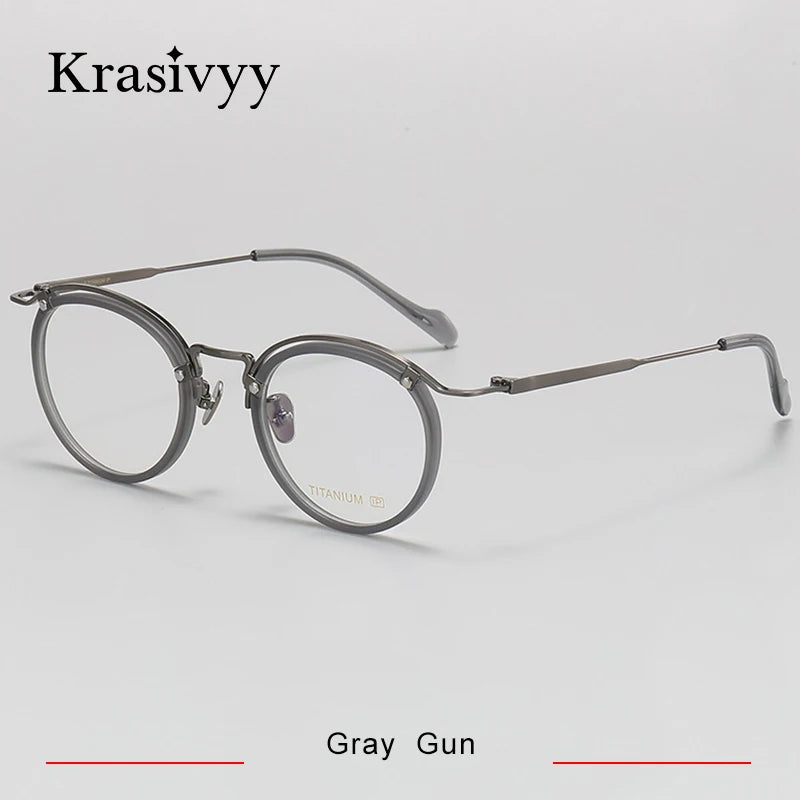 Krasivyy Unisex Full Rim Round Titanium Acetate Eyeglasses 710036