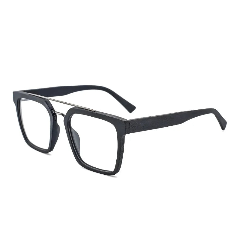 Hdcrafter Men's Full Rim Square Double Bridge Wood Titanium Eyeglasses 7006