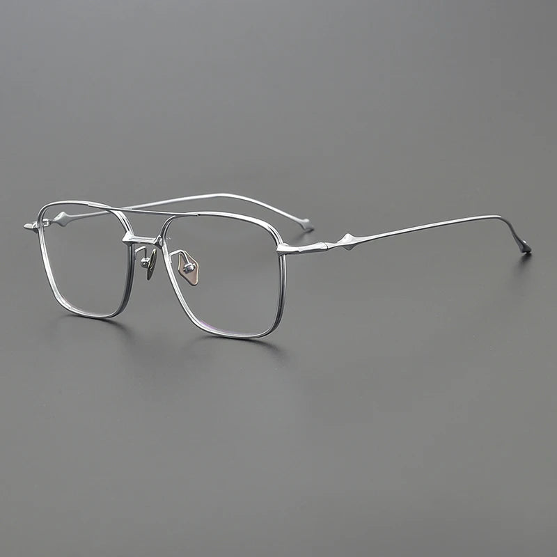 Gatenac Unisex Full Rim Square Double Bridge Titanium Eyeglasses 1496 Full Rim Gatenac Silver  