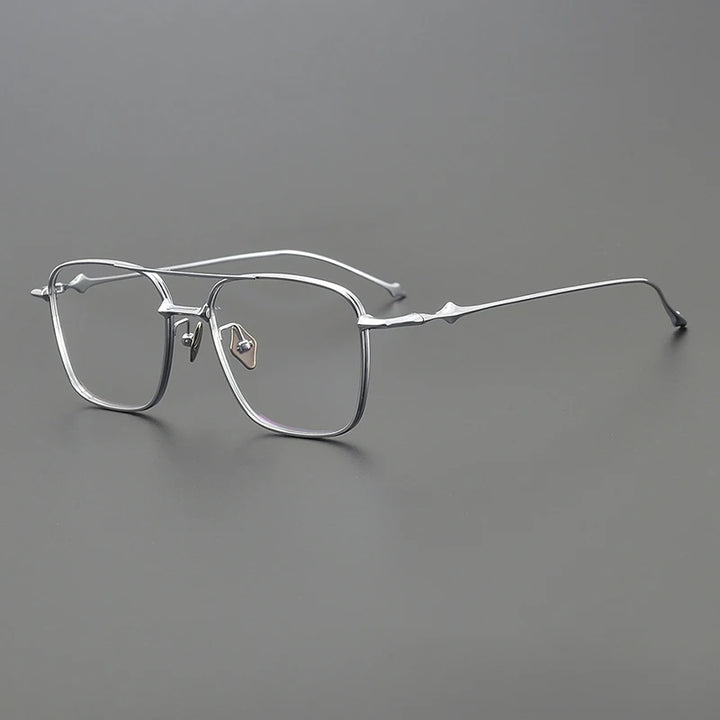 Gatenac Unisex Full Rim Square Double Bridge Titanium Eyeglasses 1496 Full Rim Gatenac Silver  