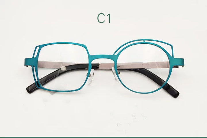 Yujo Women's Full Rim Irregular Square Round Alloy Eyeglasses 14128