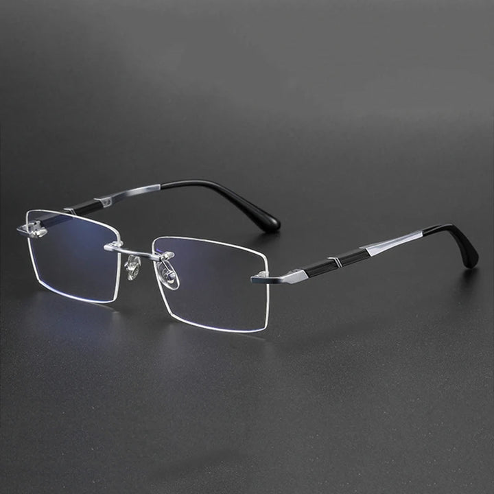 Hdcrafter Men's Rimless Square Titaniume Eyeglasses 232920