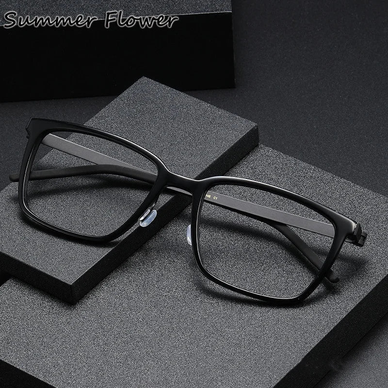 Summer Flower Women's Full Rim Square Acetate Titanium Eyeglasses 18217