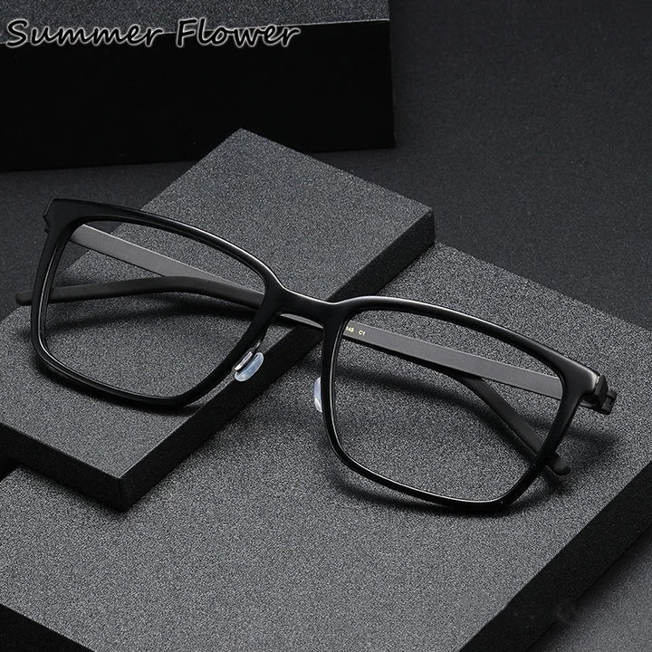 Summer Flower Women's Full Rim Square Acetate Titanium Eyeglasses 18217