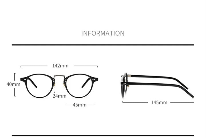 Black Mask Unisex Full Rim Round Double Bridge Acetate Alloy Eyeglasses Kv86 Full Rim Black Mask   