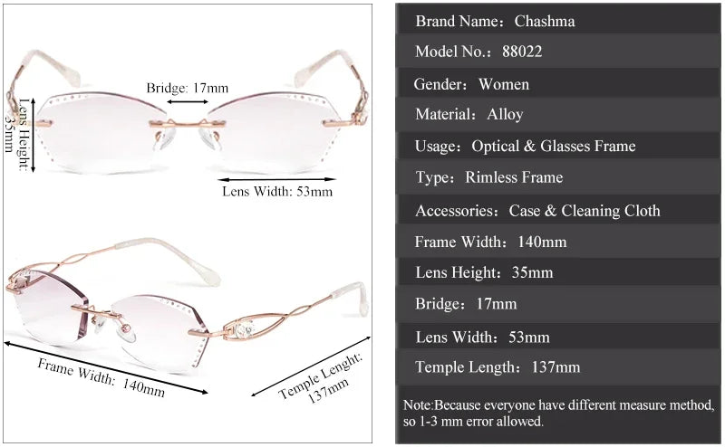 Chashma Women's Rimless Oval Rectangle Titanium Eyeglasses 888022.