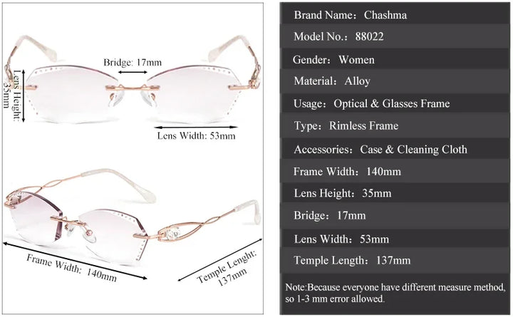 Chashma Women's Rimless Oval Rectangle Titanium Eyeglasses 888022.