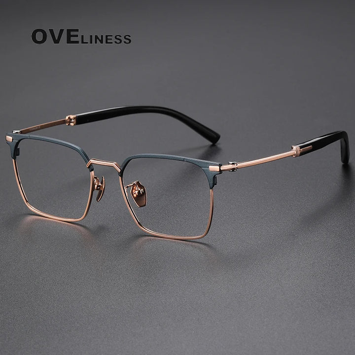 Oveliness Men's Full Rim Square Titanium Eyeglasses O2334 Full Rim Oveliness blue gold  