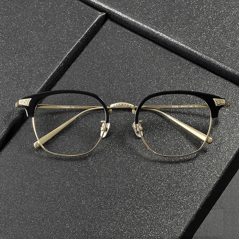 Black Mask Unisex Full Rim Square Titanium Acetate Eyeglasses 4028