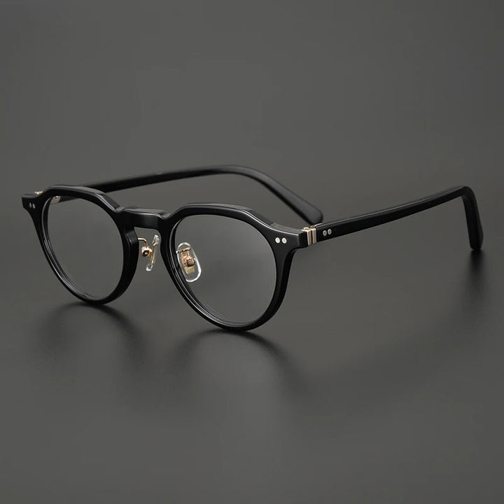 Black Mask Unisex Full Rim Flat Top Round Acetate Eyeglasses Nn014 Full Rim Black Mask Black  